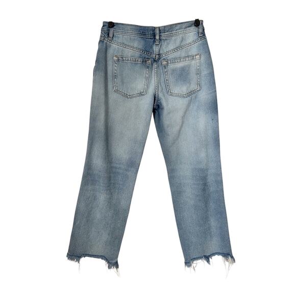 We The Free Jeans Womens 26 Mid Rise Destroyed Raw Hem Straight Crop Baggy Loose - Picture 4 of 14